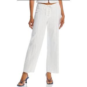 AQUA white eyelet lace-up front detail wide leg pants, size large